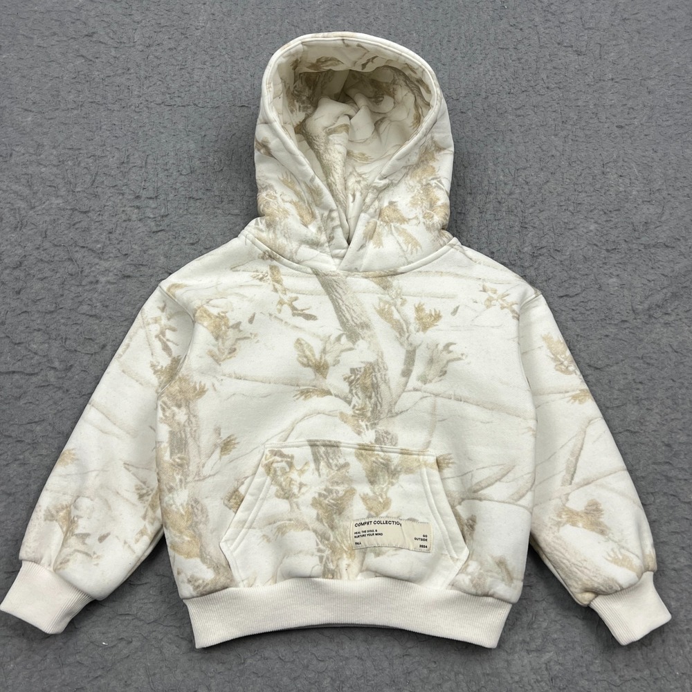 Comfrt Collection Camo Hoodie Youth XS White Leaves Cozy Fleece Pullover Boys
